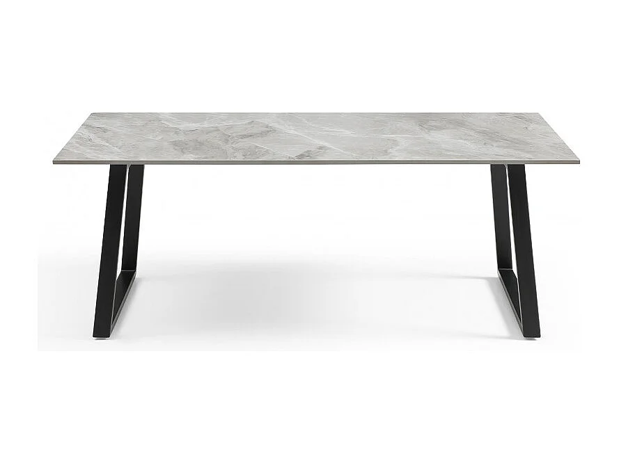 Table basse 120x60 cm céramique gris marbré laqué pieds luge - DAKOTA 02