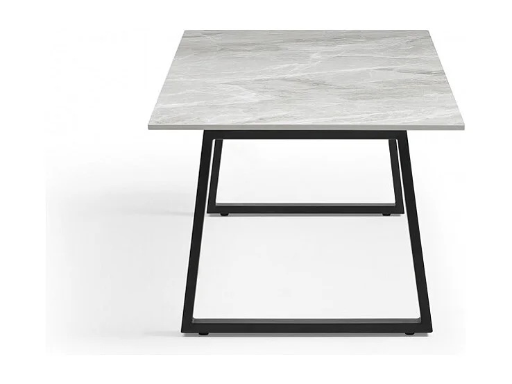 Table basse 120x60 cm céramique gris marbré laqué pieds luge - DAKOTA 02