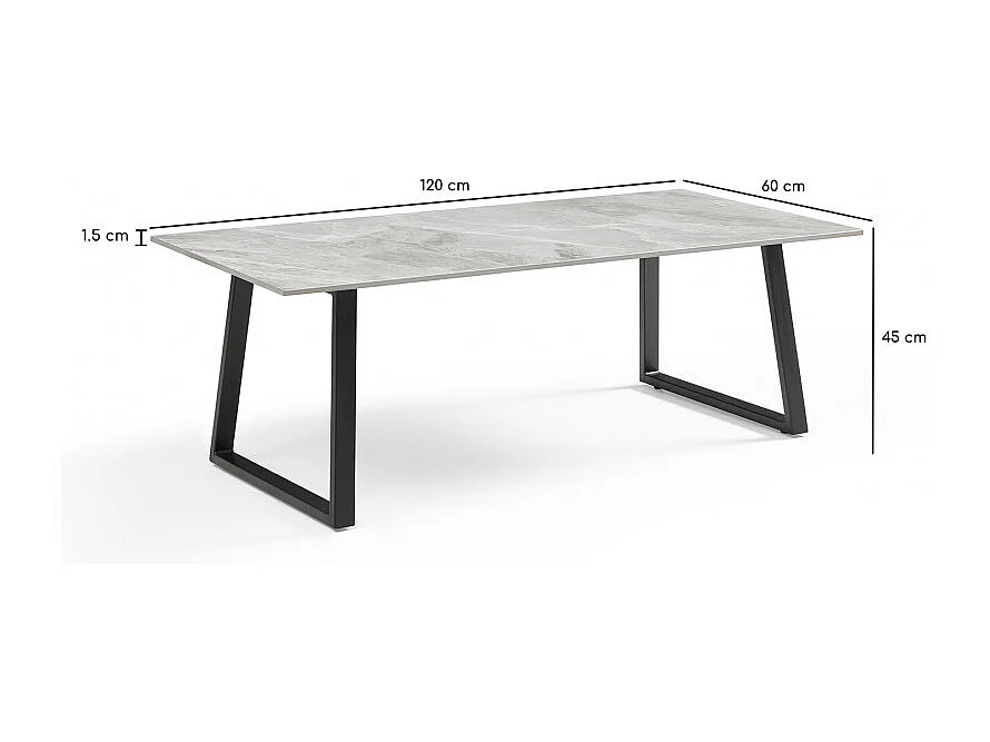 Table basse 120x60 cm céramique gris marbré laqué pieds luge - DAKOTA 02