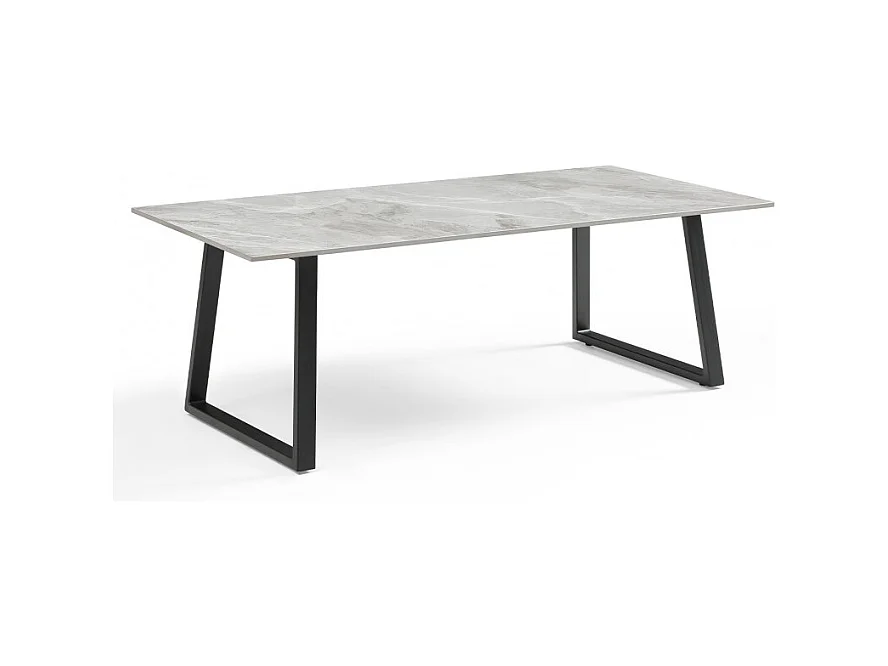 Table basse 120x60 cm céramique gris marbré laqué pieds luge - DAKOTA 02
