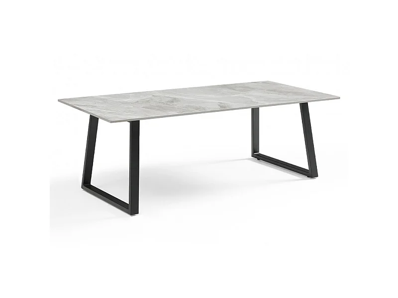 Table basse 120x60 cm céramique gris marbré laqué pieds luge - DAKOTA 02