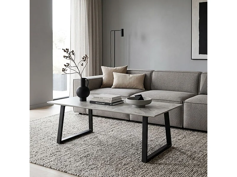 Table basse 120x60 cm céramique gris marbré laqué pieds luge - DAKOTA 02