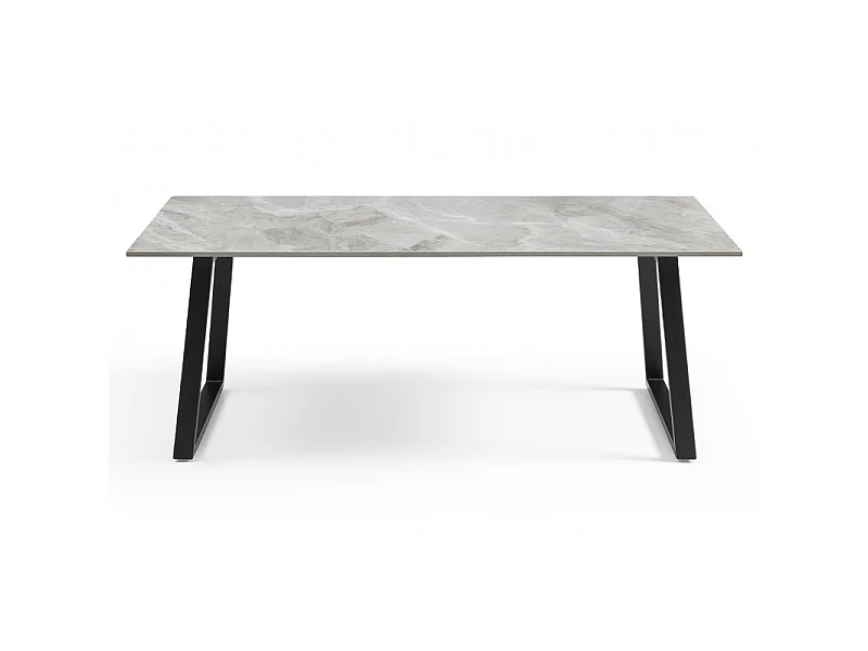 Table basse 120x60 cm céramique gris marbré laqué pieds luge - DAKOTA 02
