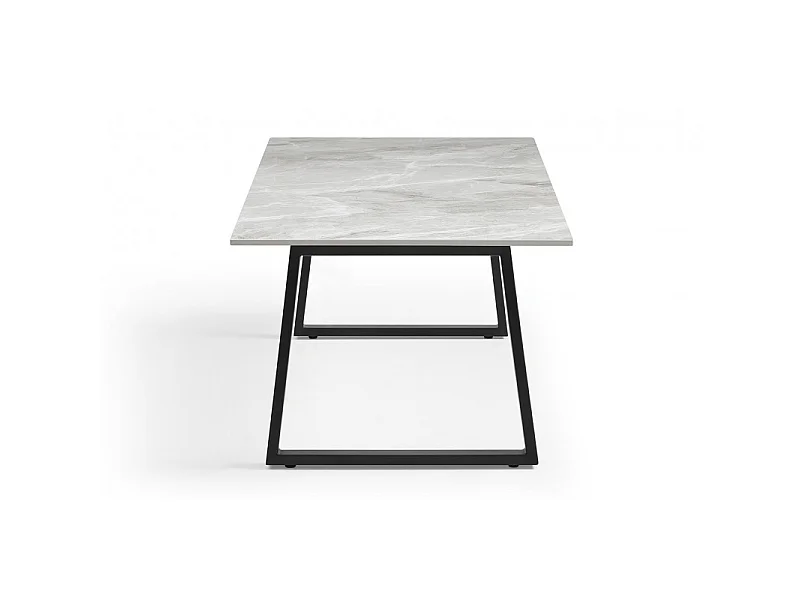 Table basse 120x60 cm céramique gris marbré laqué pieds luge - DAKOTA 02