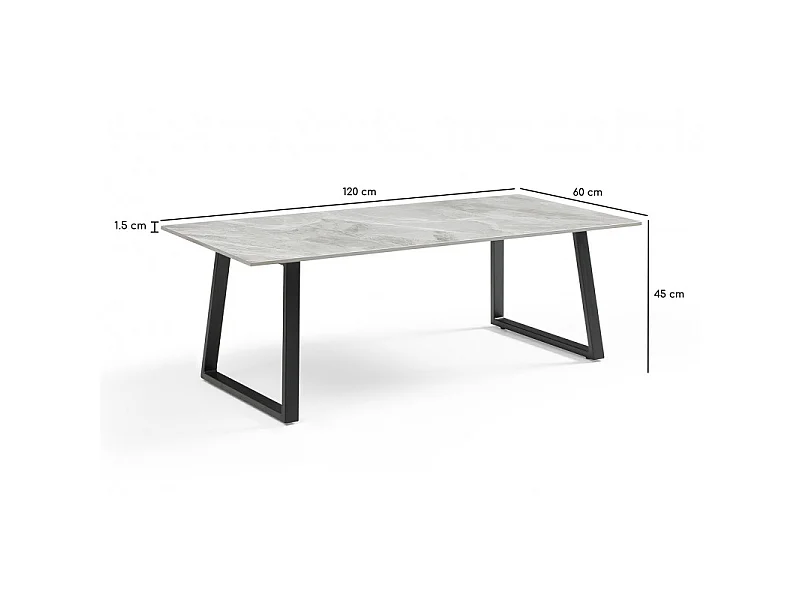 Table basse 120x60 cm céramique gris marbré laqué pieds luge - DAKOTA 02
