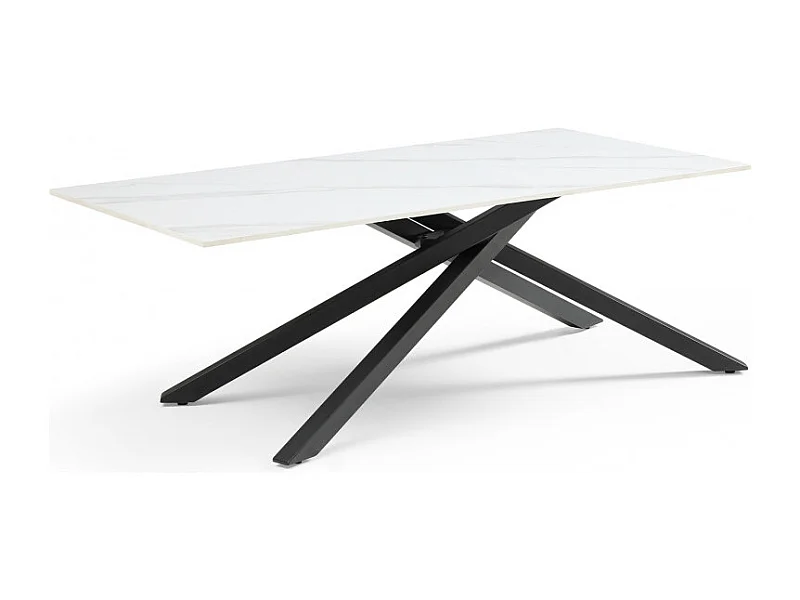 Table basse 120x60 cm céramique blanc marbré pied torsadé - NEVADA 05