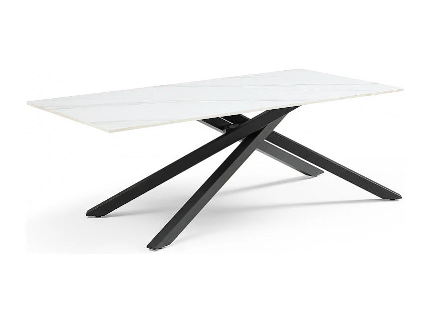 Table basse 120x60 cm céramique blanc marbré pied torsadé - NEVADA 05