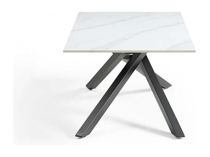 Table basse 120x60 cm céramique blanc marbré pied torsadé - NEVADA 05