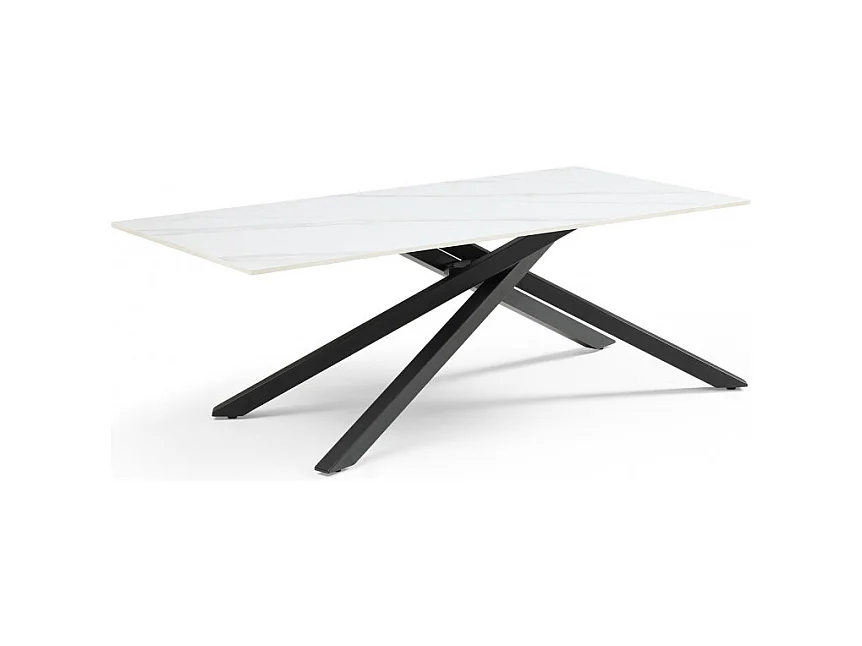 Table basse 120x60 cm céramique blanc marbré pied torsadé - NEVADA 05