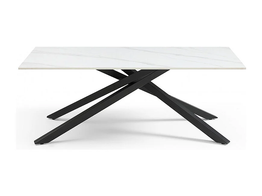 Table basse 120x60 cm céramique blanc marbré pied torsadé - NEVADA 05