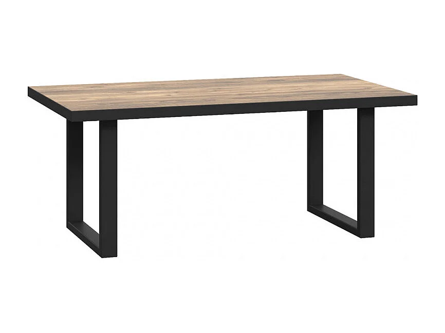 Table basse 110 cm décor bois clair et pied luge métal noir - CELIA