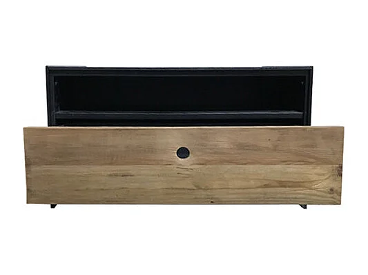 Table basse carrée 80 cm tiroir métal bois pin recyclé - CABANON