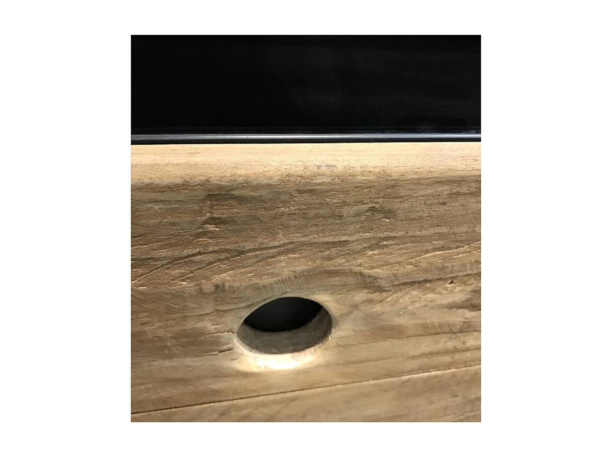 Table basse carrée 80 cm tiroir métal bois pin recyclé - CABANON