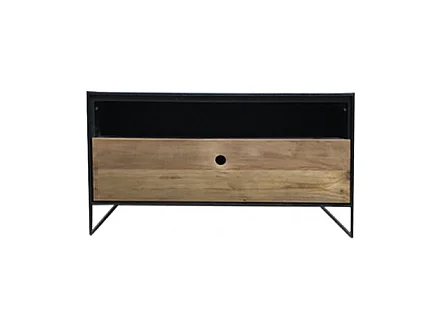 Table basse carrée 80 cm tiroir métal bois pin recyclé - CABANON