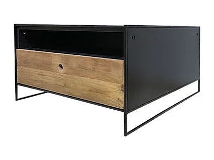 Table basse carrée 80 cm tiroir métal bois pin recyclé - CABANON