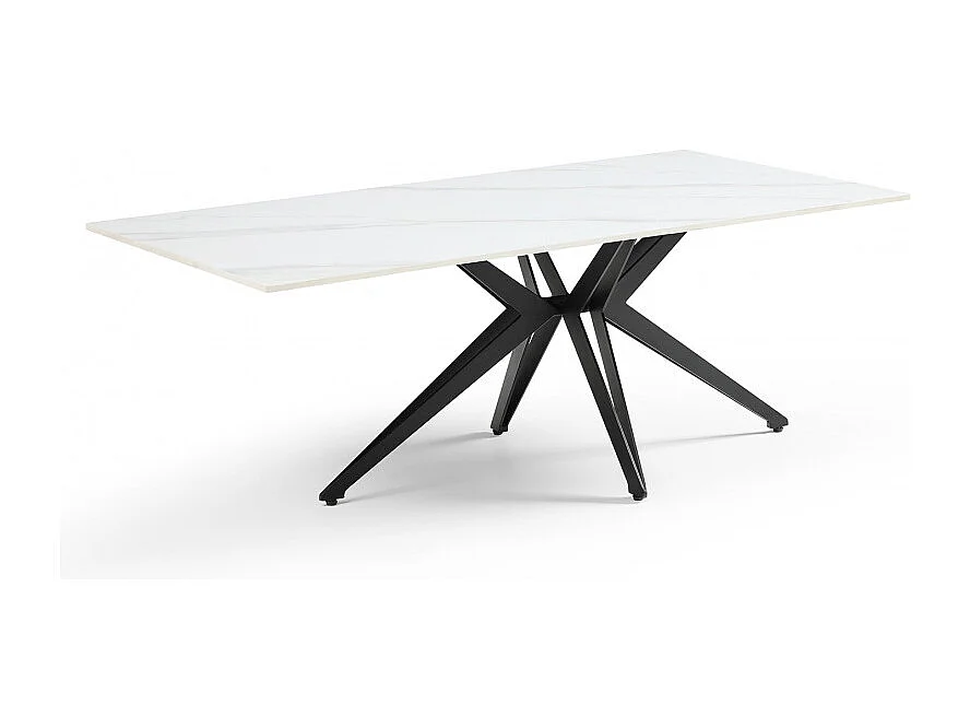 Table basse 120x60 cm céramique blanc marbré pied étoile - NEVADA 06