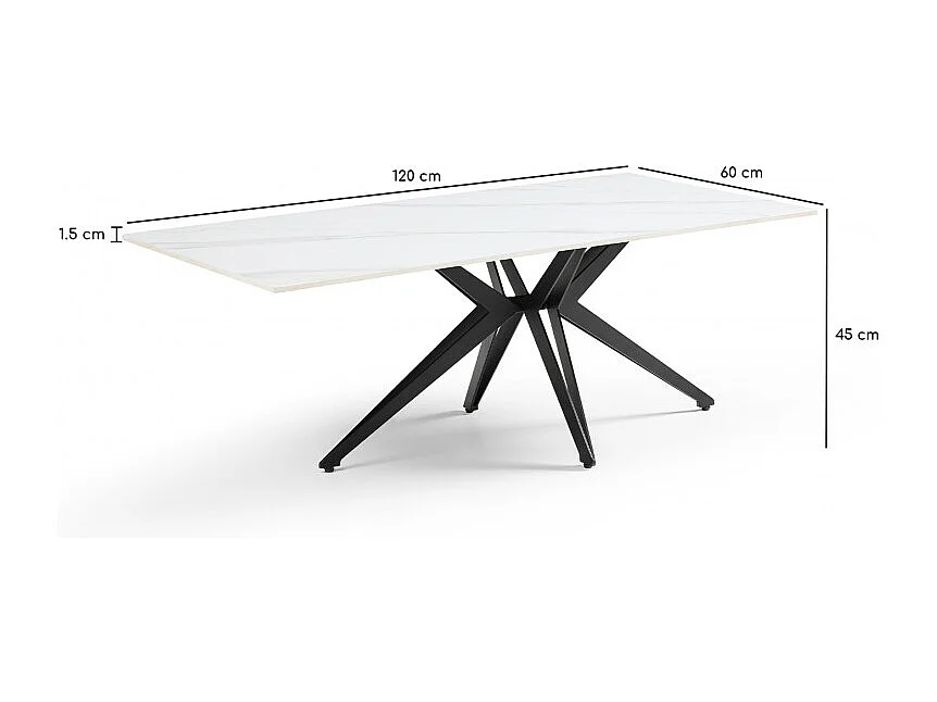 Table basse 120x60 cm céramique blanc marbré pied étoile - NEVADA 06