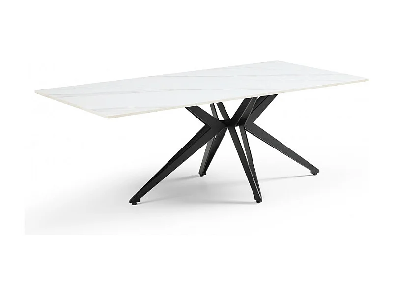 Table basse 120x60 cm céramique blanc marbré pied étoile - NEVADA 06