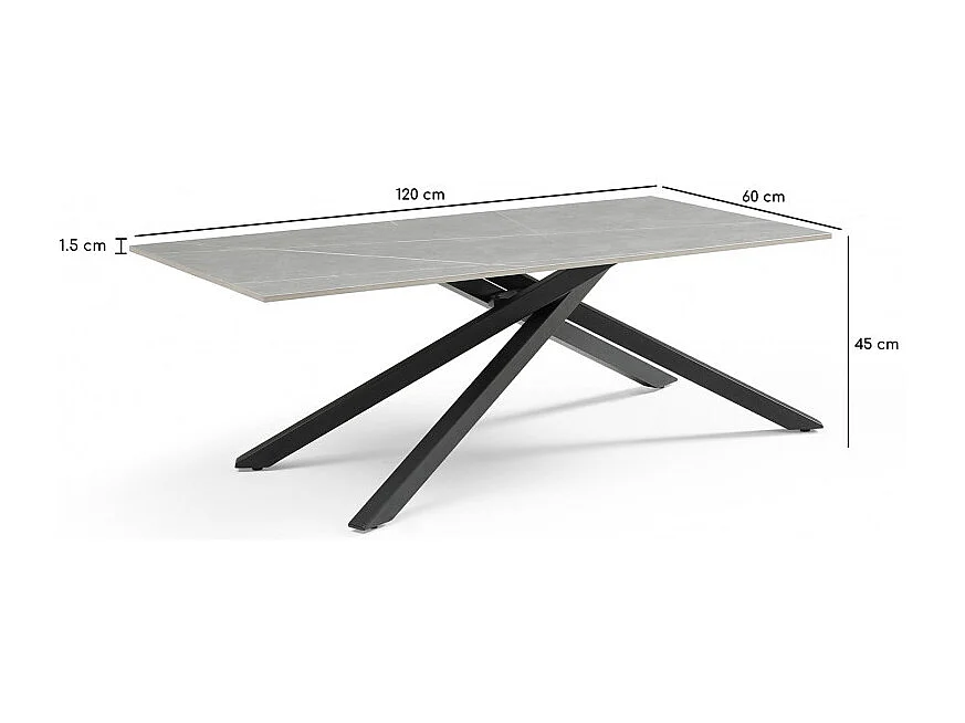 Table basse 120x60 cm céramique gris marbré pied torsadé - ARIZONA 05