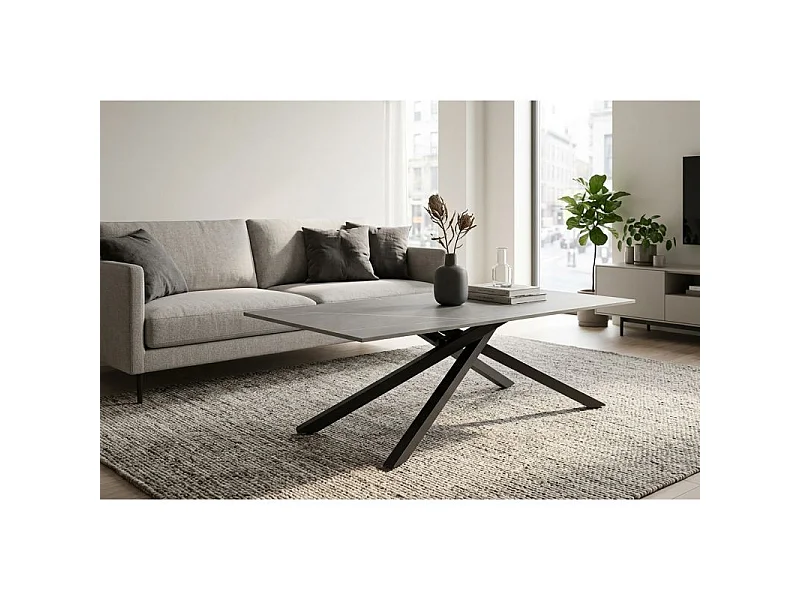 Table basse 120x60 cm céramique gris marbré pied torsadé - ARIZONA 05