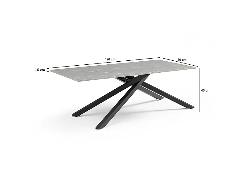 Table basse 120x60 cm céramique gris marbré pied torsadé - ARIZONA 05