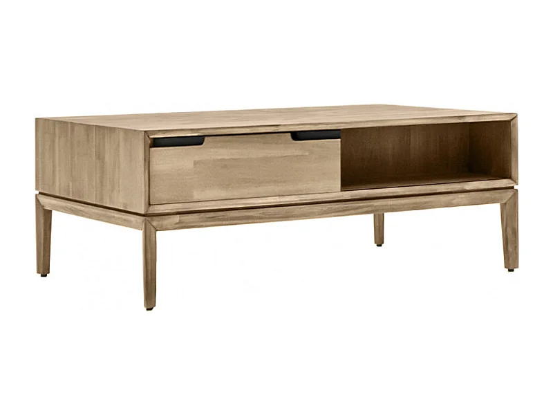 Table basse en bois design 2 tiroirs 2 niches L.120 cm - KASSIA