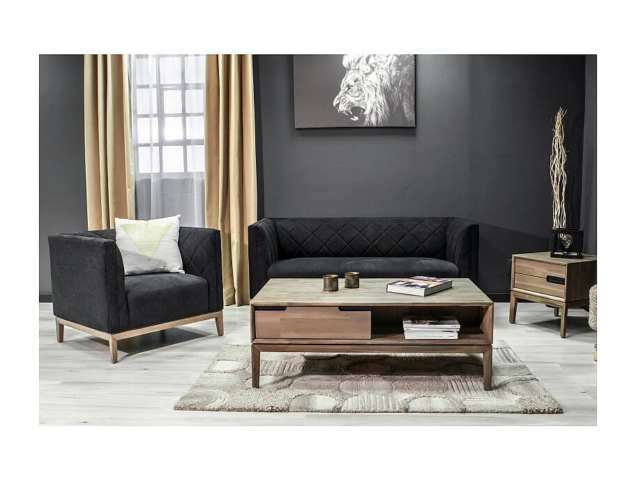 Table basse en bois design 2 tiroirs 2 niches L.120 cm - KASSIA