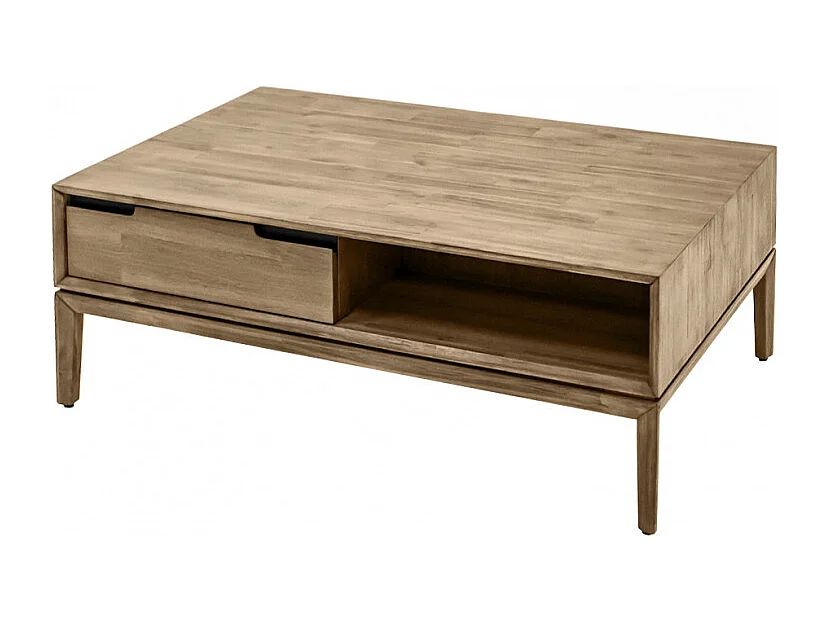 Table basse en bois design 2 tiroirs 2 niches L.120 cm - KASSIA