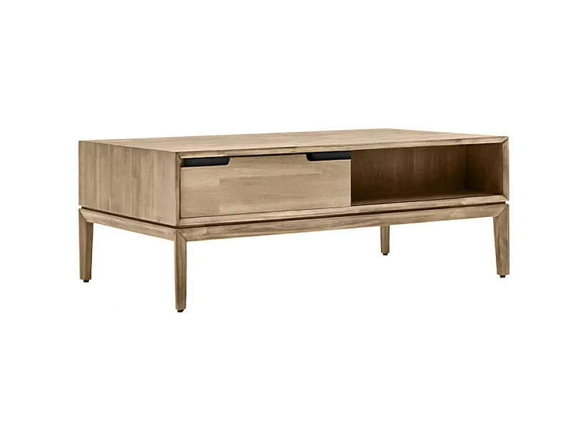 Table basse en bois design 2 tiroirs 2 niches L.120 cm - KASSIA