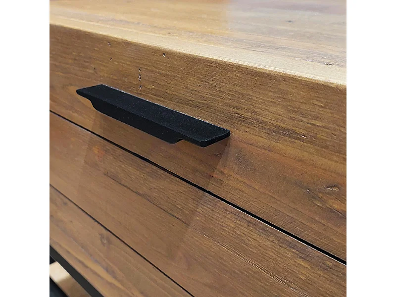 Table basse en bois rustique et métal noir 4 tiroirs - FACTORY