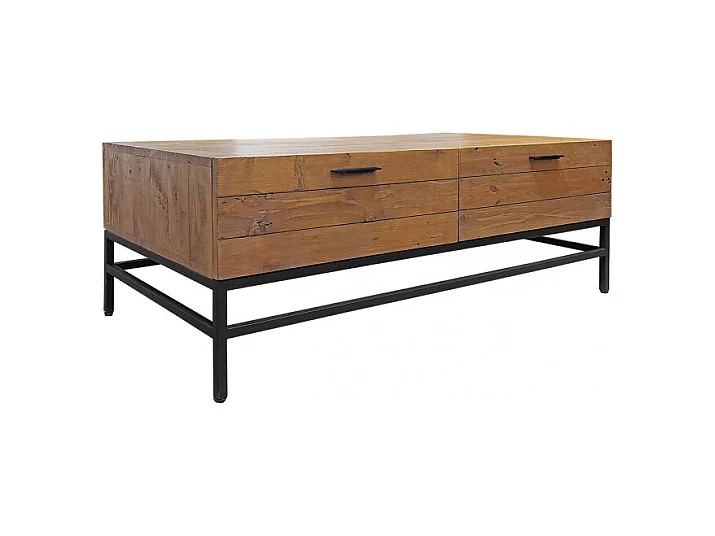 Table basse en bois rustique et métal noir 4 tiroirs - FACTORY