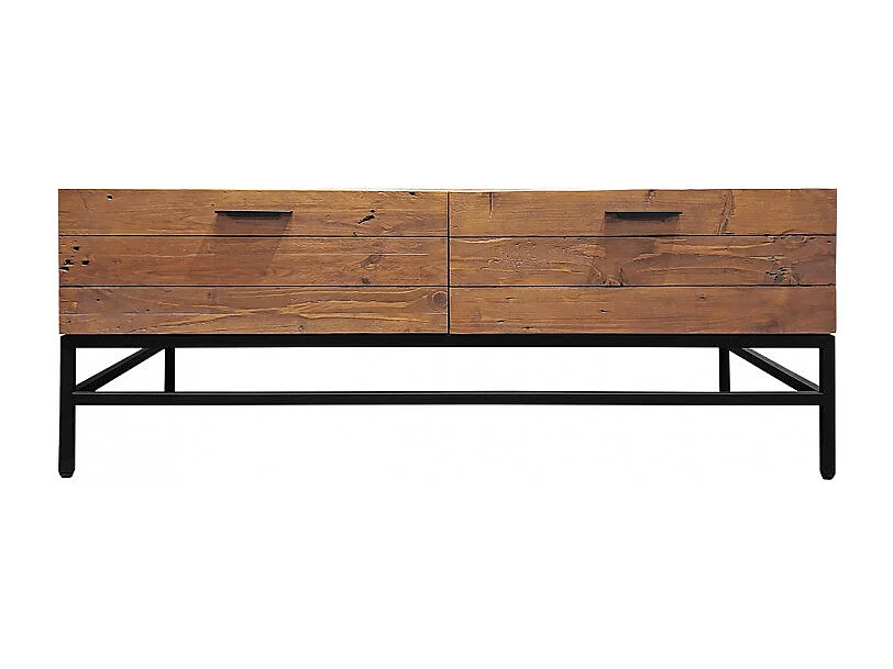 Table basse en bois rustique et métal noir 4 tiroirs - FACTORY