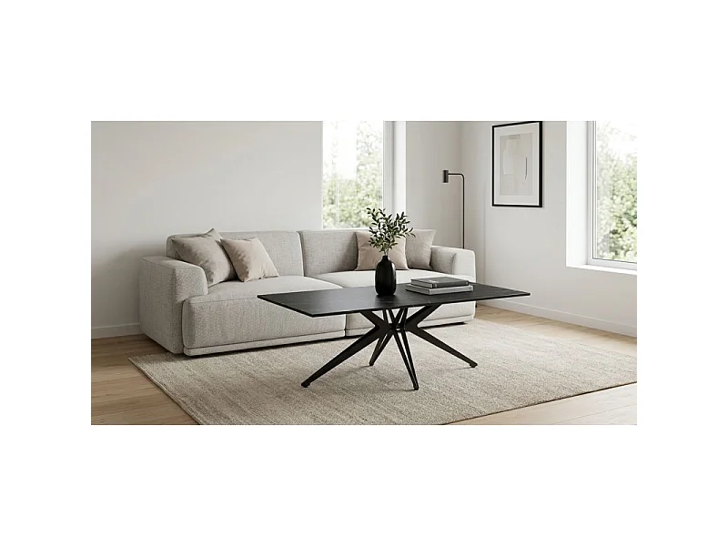 Table basse 120x60 cm céramique noir marbré pied étoile - INDIANA 06