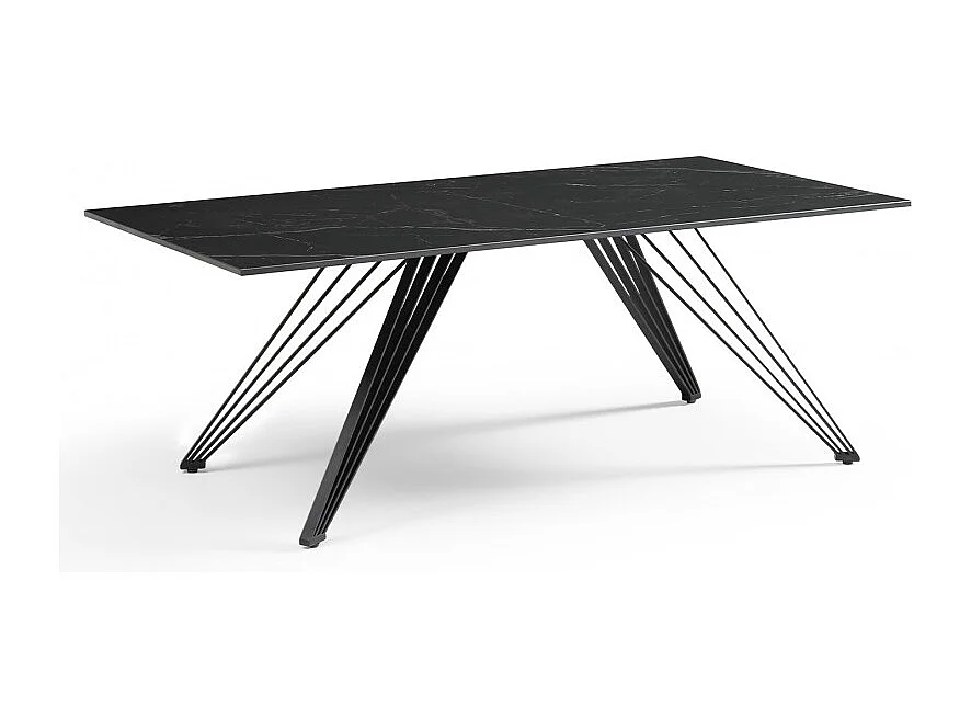 Table basse 120x60 cm céramique noir marbré pieds filaires - INDIANA 01