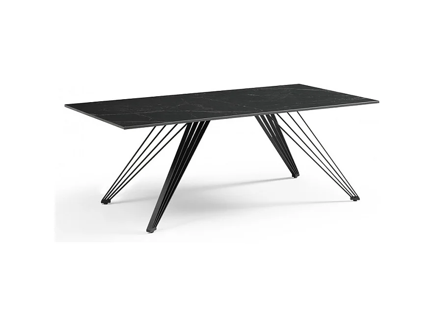 Table basse 120x60 cm céramique noir marbré pieds filaires - INDIANA 01