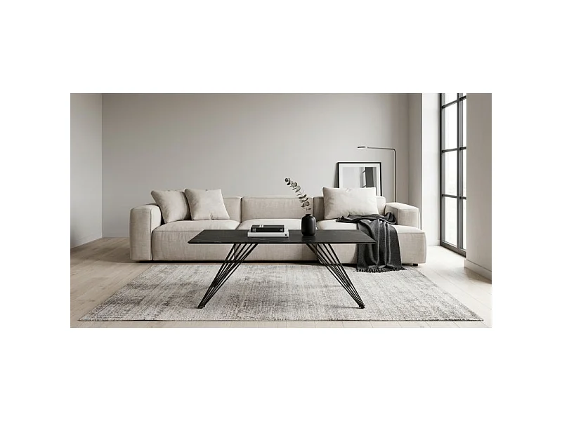 Table basse 120x60 cm céramique noir marbré pieds filaires - INDIANA 01