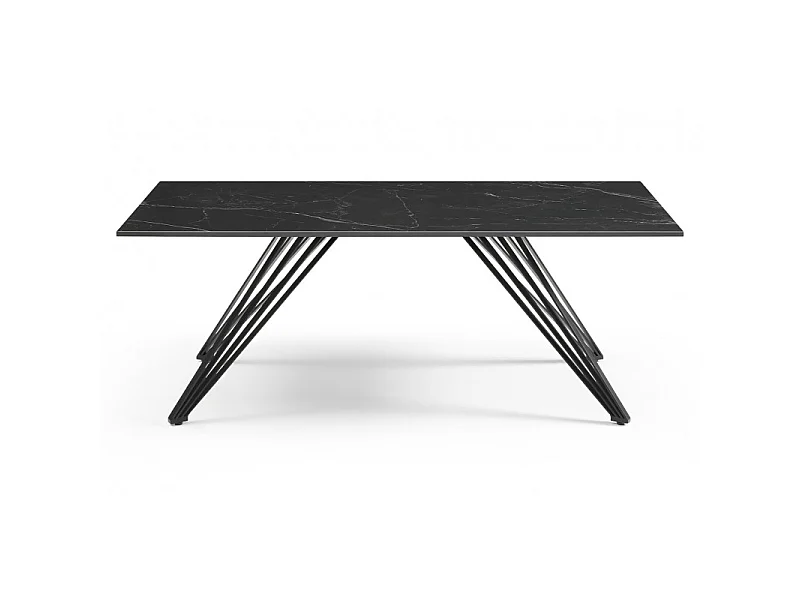 Table basse 120x60 cm céramique noir marbré pieds filaires - INDIANA 01