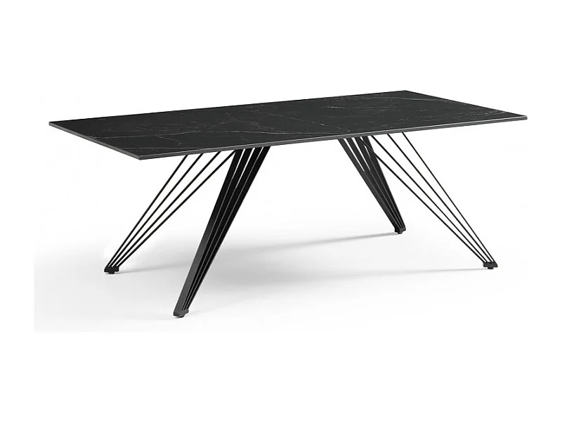 Table basse 120x60 cm céramique noir marbré pieds filaires - INDIANA 01