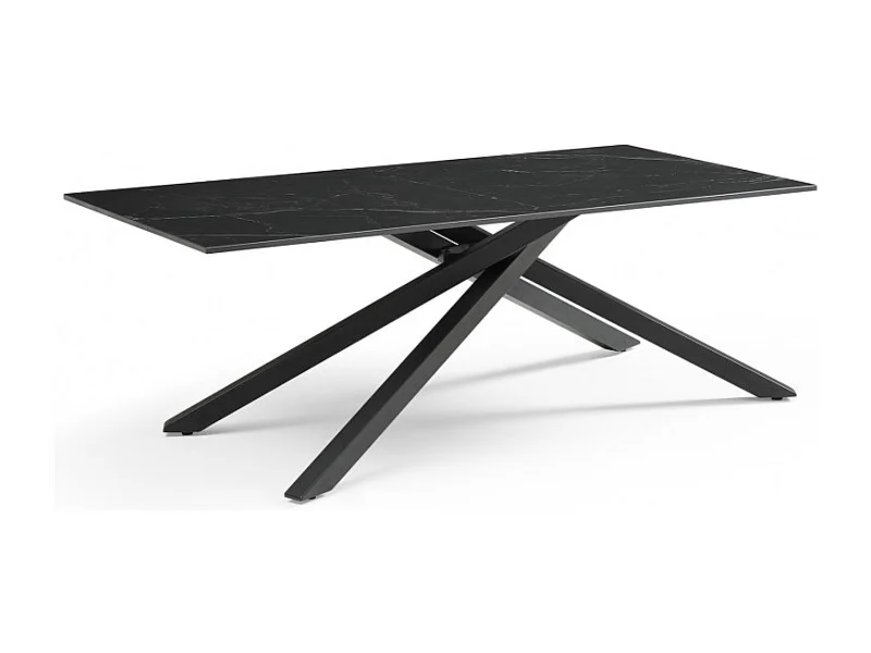 Table basse 120x60 cm céramique noir marbré pied torsadé - INDIANA 05