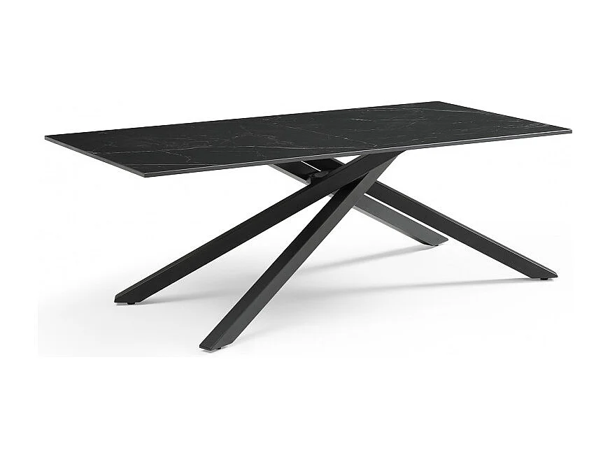 Table basse 120x60 cm céramique noir marbré pied torsadé - INDIANA 05