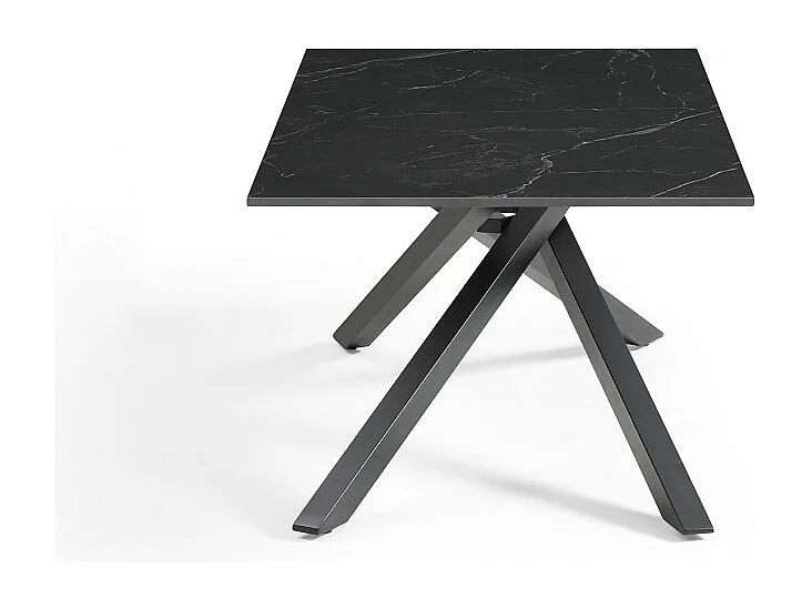 Table basse 120x60 cm céramique noir marbré pied torsadé - INDIANA 05