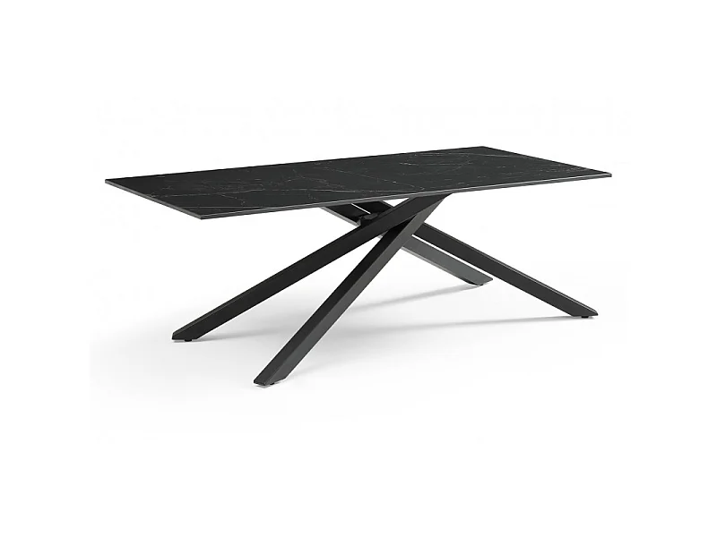 Table basse 120x60 cm céramique noir marbré pied torsadé - INDIANA 05