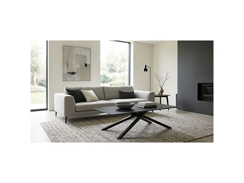 Table basse 120x60 cm céramique noir marbré pied torsadé - INDIANA 05