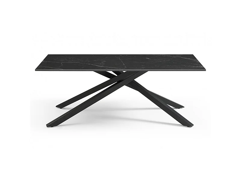 Table basse 120x60 cm céramique noir marbré pied torsadé - INDIANA 05
