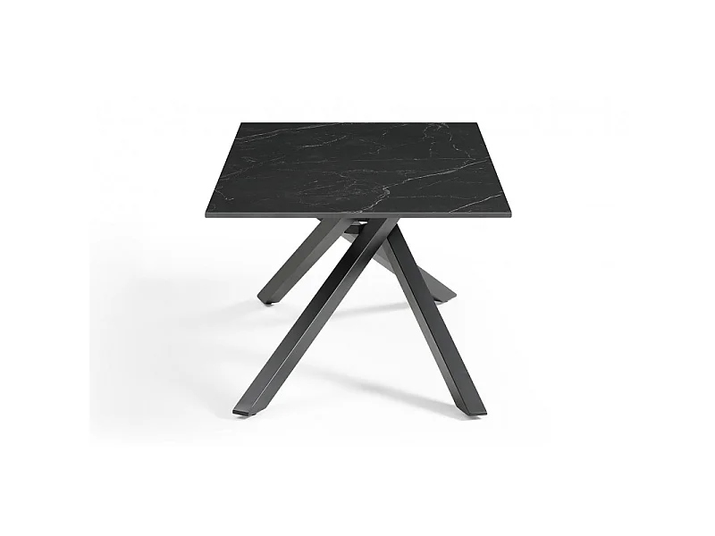 Table basse 120x60 cm céramique noir marbré pied torsadé - INDIANA 05