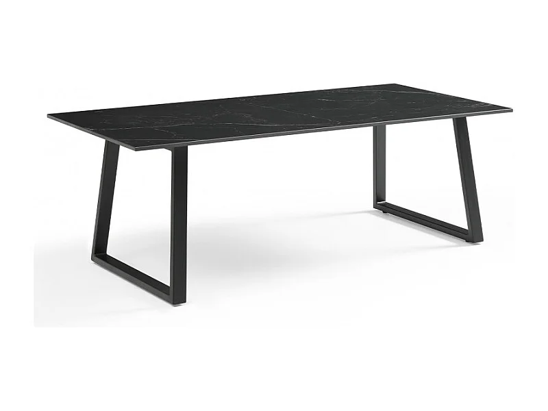 Table basse 120x60 cm céramique noir marbré pieds luge - INDIANA 02