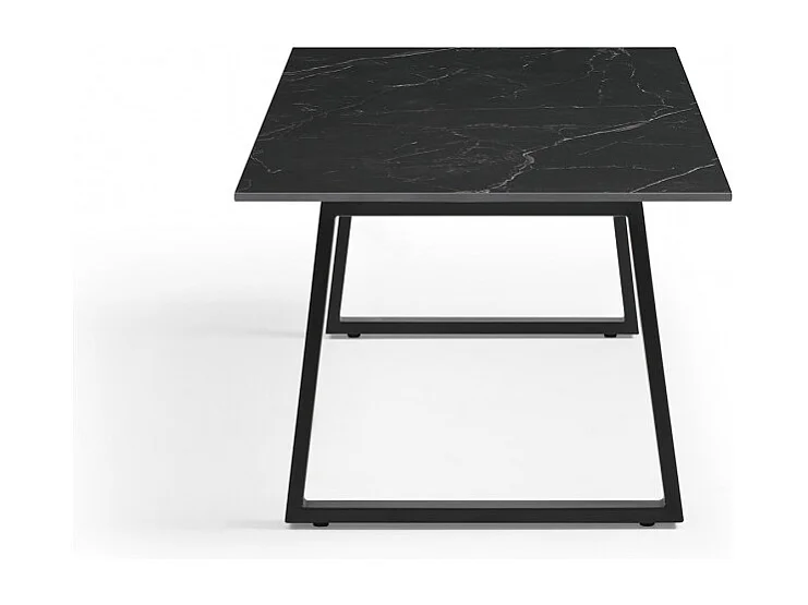 Table basse 120x60 cm céramique noir marbré pieds luge - INDIANA 02
