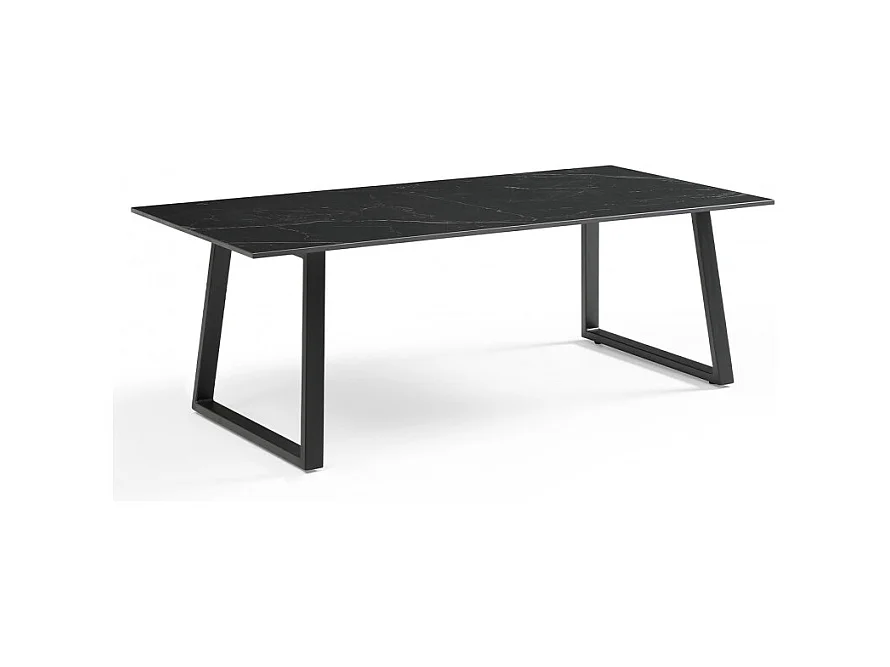 Table basse 120x60 cm céramique noir marbré pieds luge - INDIANA 02