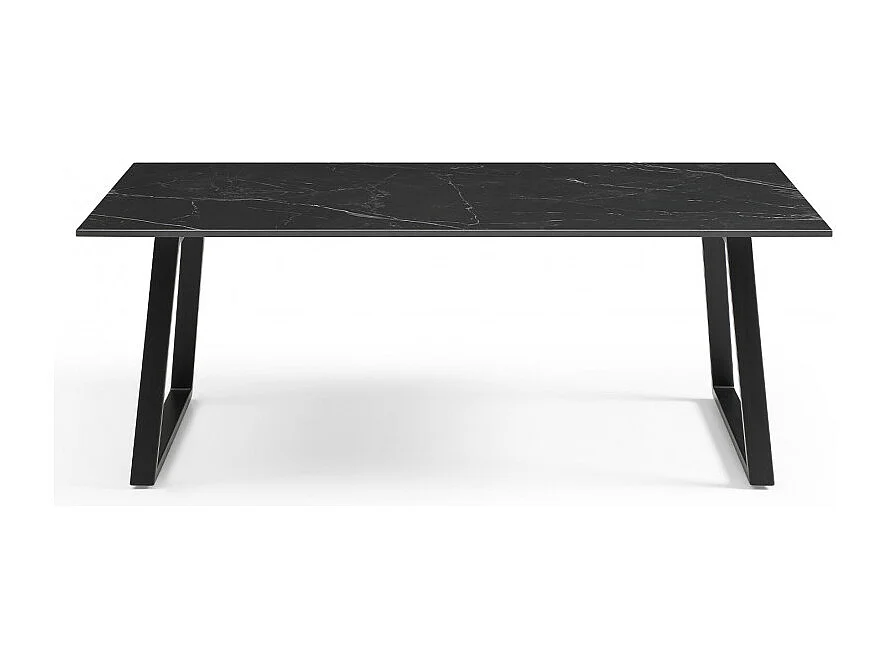 Table basse 120x60 cm céramique noir marbré pieds luge - INDIANA 02
