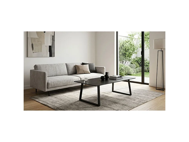 Table basse 120x60 cm céramique noir marbré pieds luge - INDIANA 02